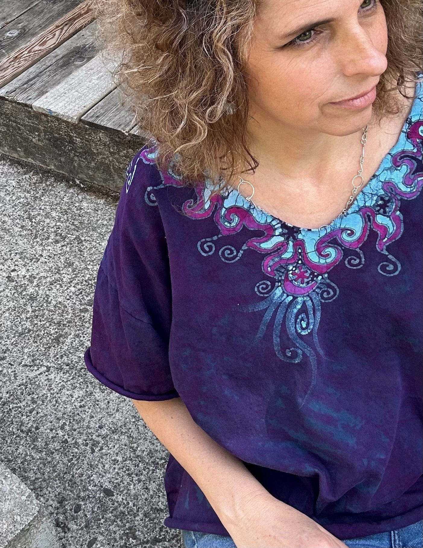 Sapphire Moon Batik Necklace Tee - Size XL Shirts & Tops Batikwalla by Victoria 
