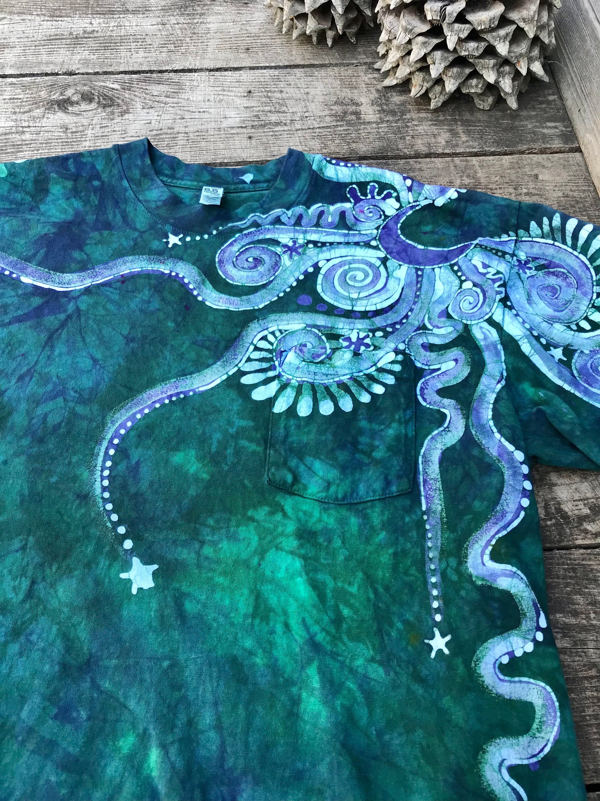 Teal Galaxy Handmade Batik Tshirt with Hidden Pocket tshirt batikwalla 