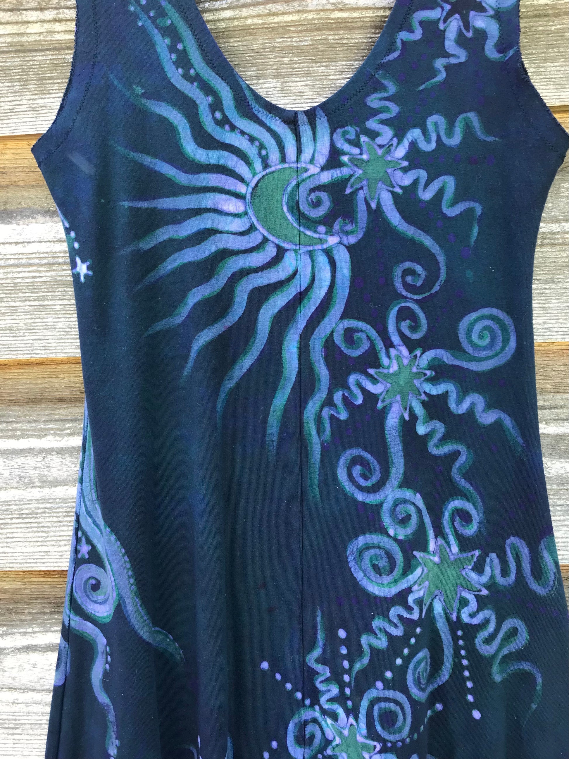 Teal Moon Organic Cotton Batik Dress - Sale Basket - Size Medium Batik Dresses batikwalla 
