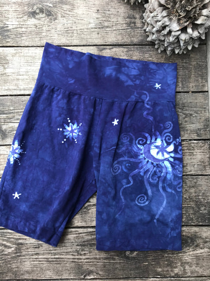 Blue Purple Batik Biker Shorts - Moon and Stars Batikwalla by Victoria 