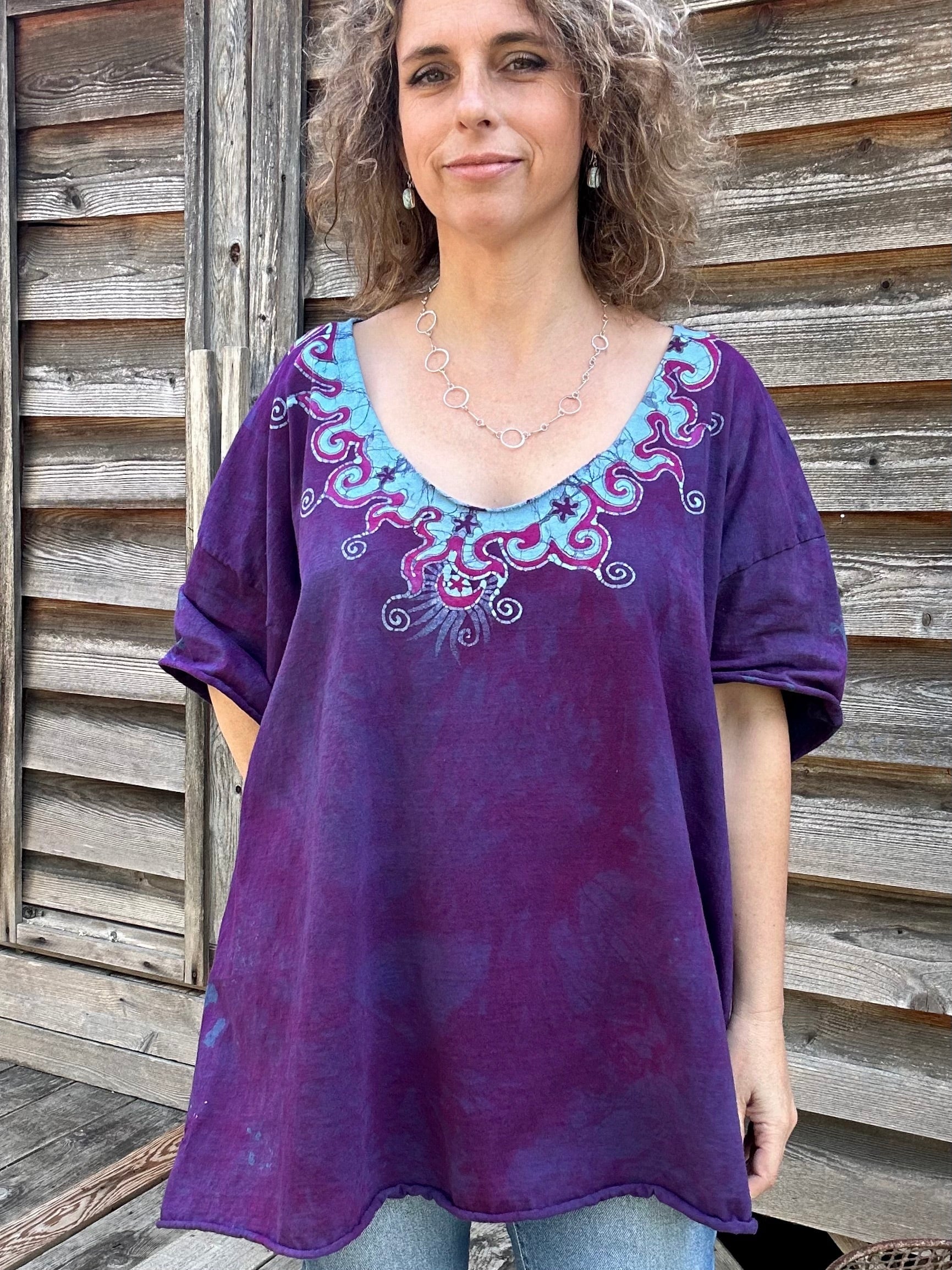 Sapphire Moon Batik Necklace Tee - Size 3X Shirts & Tops Batikwalla by Victoria 3X 