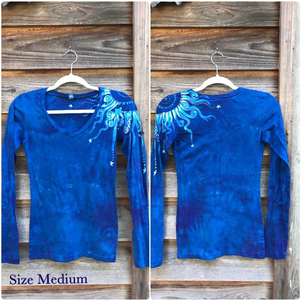 Sky Blue Shoulder Swirl Long Sleeve Batik Top