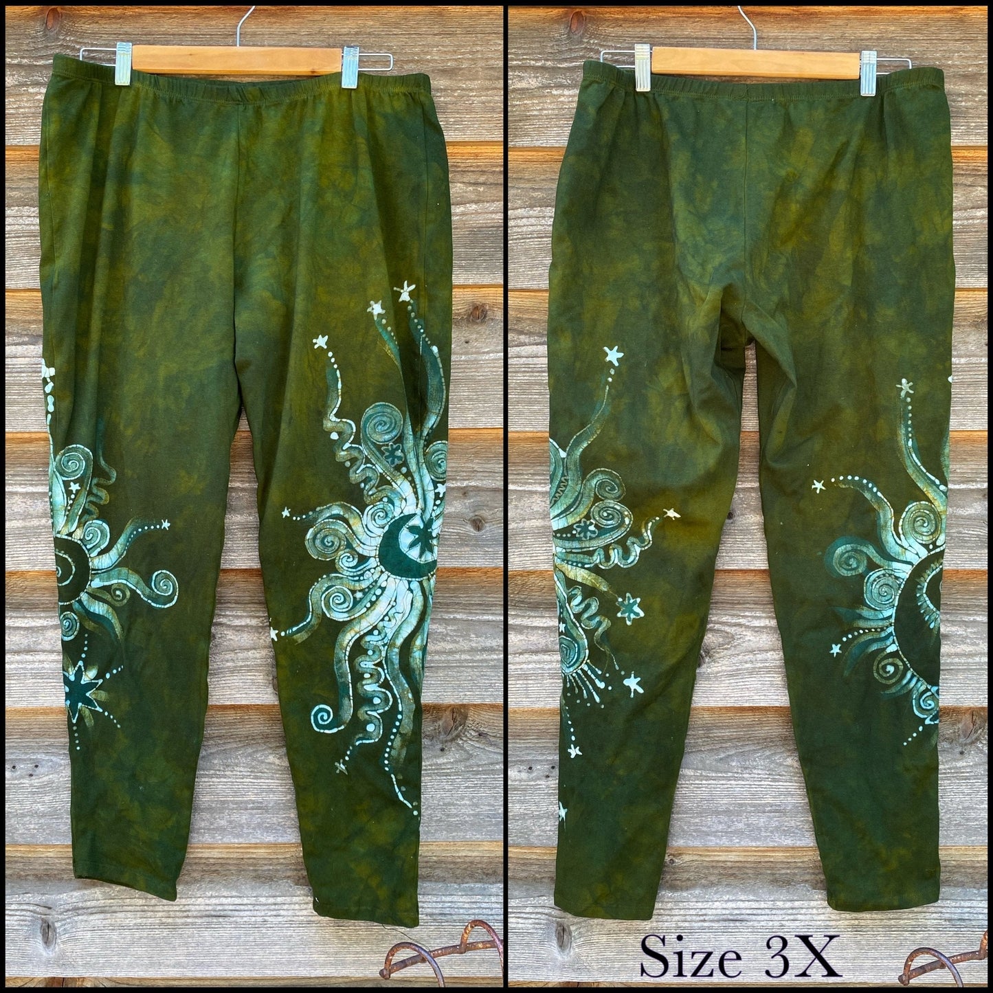 Dancing Green Batik Leggings Old School leggings batikwalla 3X 
