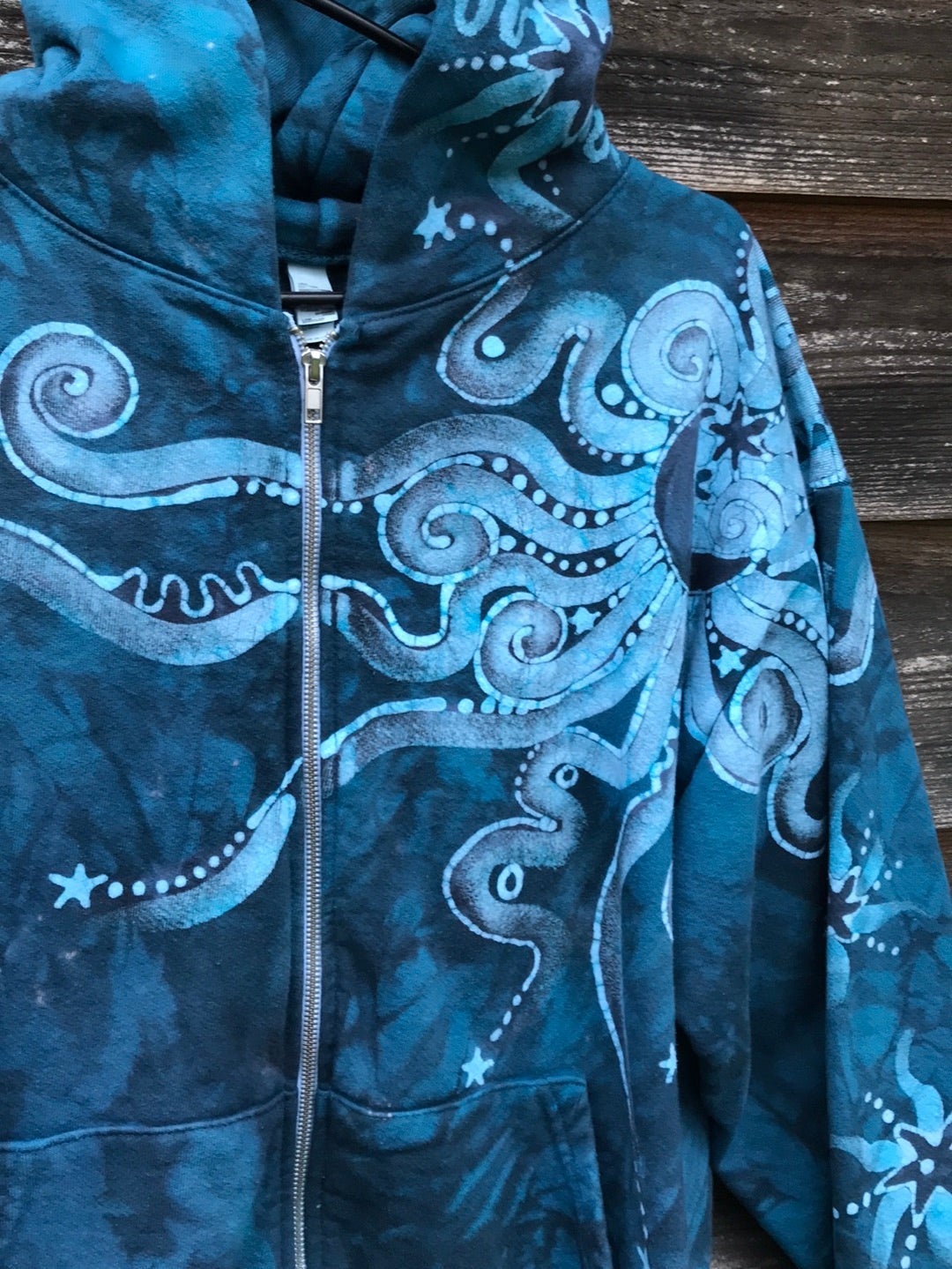 Denim Blue Moon Handcrafted Batik Zipper Hoodie - Size Medium hoodie batikwalla 