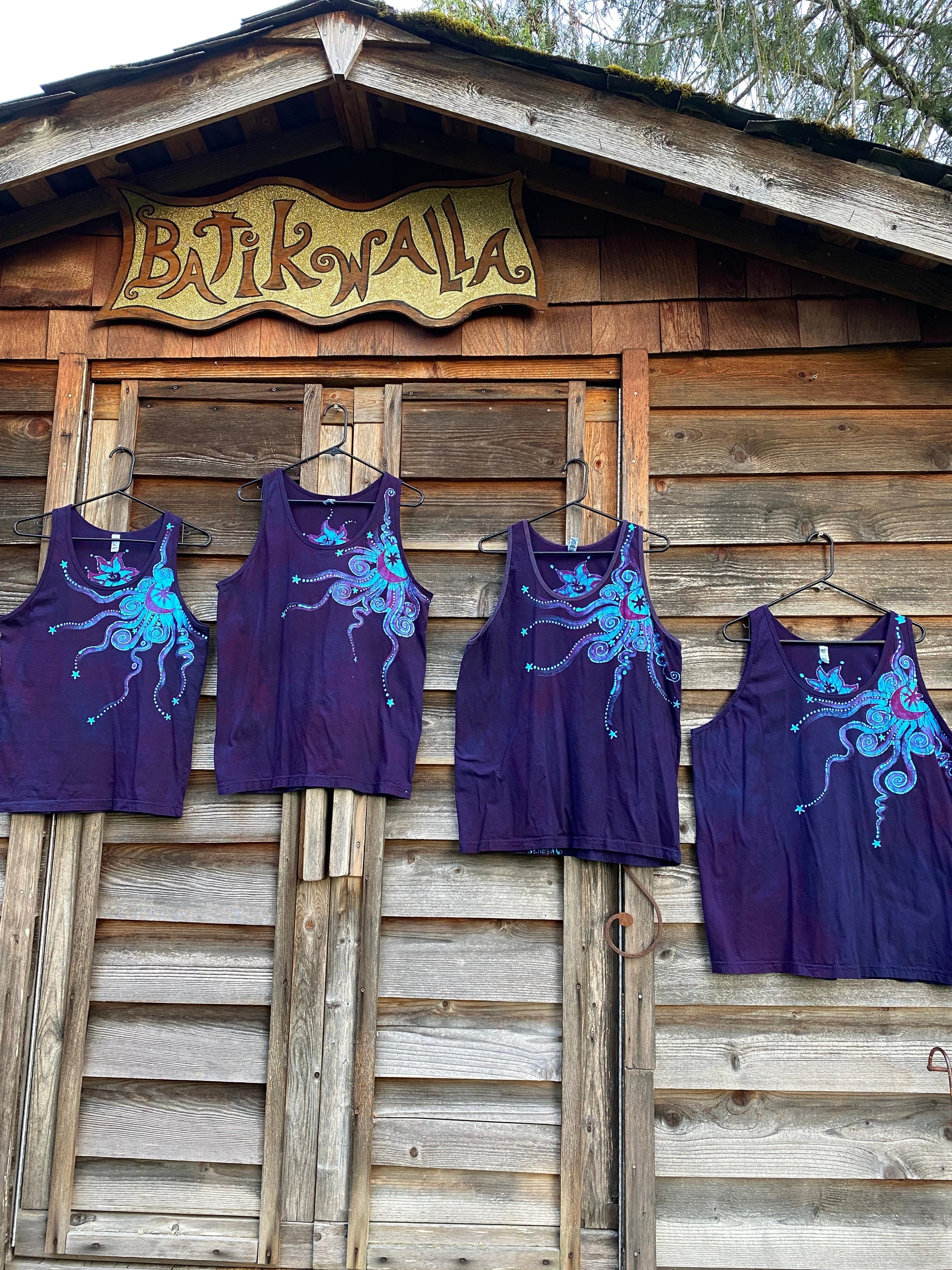 Midnight Purple and Turquoise Moonbeams Tank Top Tops batikwalla 