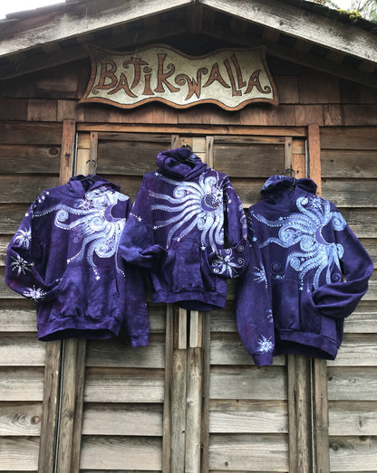 Starseed Moonbeams Purple Goddess Pullover Hoodie - Handcrafted Batik Creation hoodie batikwalla 