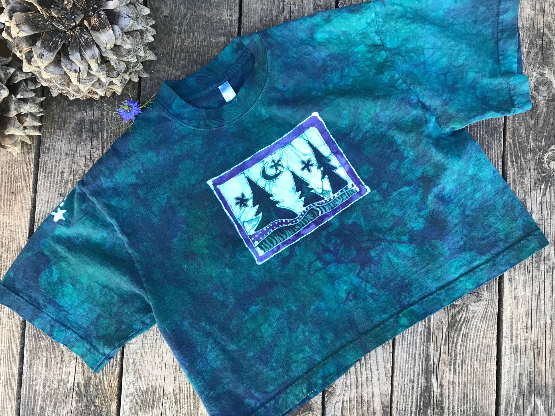 Teal and Purple Forest Oversize Crop Top Batikwalla by Victoria 