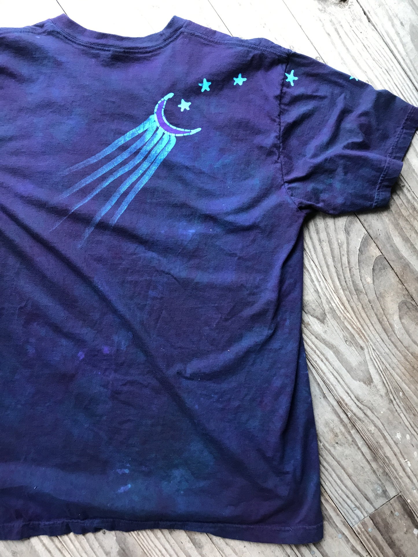 Deep Purple and Turquoise Star Handmade Batik Tshirt - Size XL