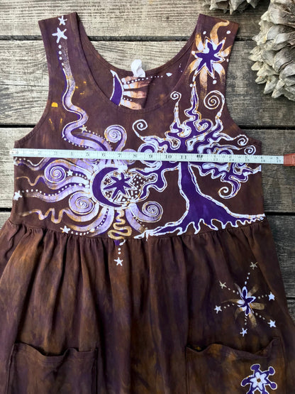 Golden Sun Purple Forest Farmer's Market Pocket Dress - Size Small Batik Dresses Batikwalla 