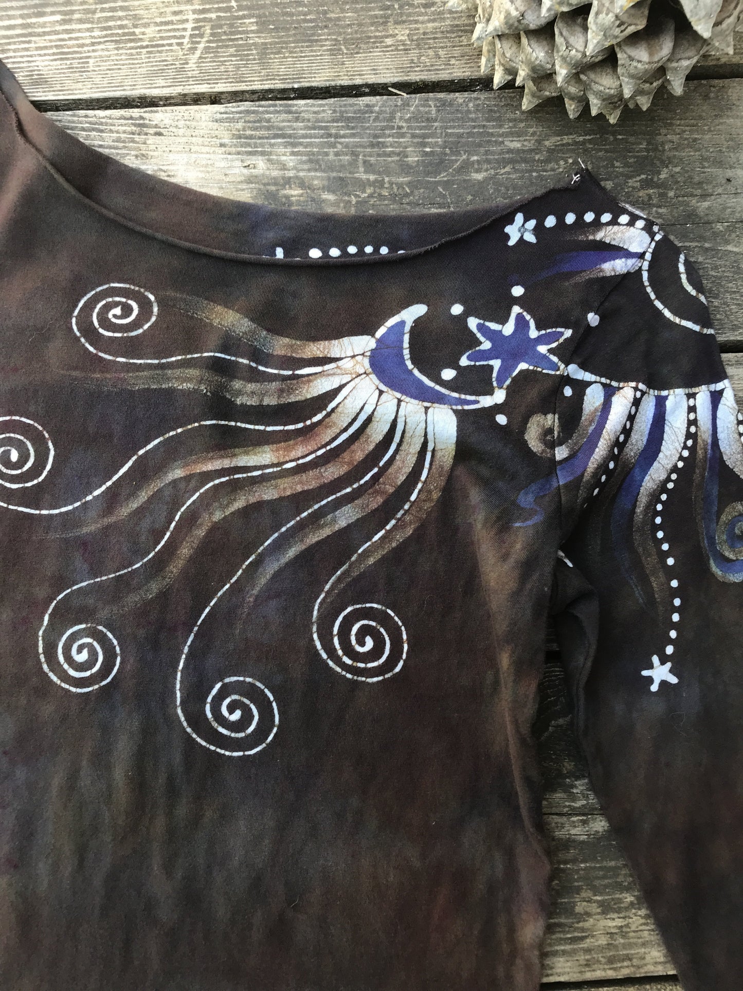 Nightshade Shoulder Swirls Hand Painted Batik Top