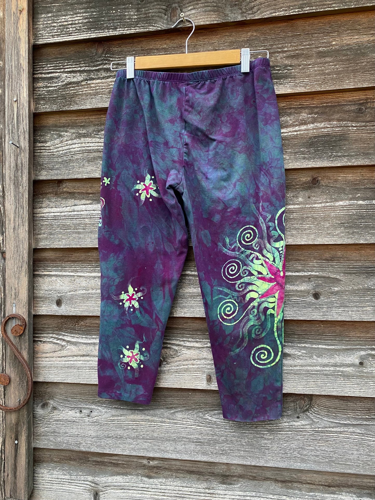 Teal Sunset Moon Sun Stars CAPRI Leggings - Size LARGE leggings batikwalla 