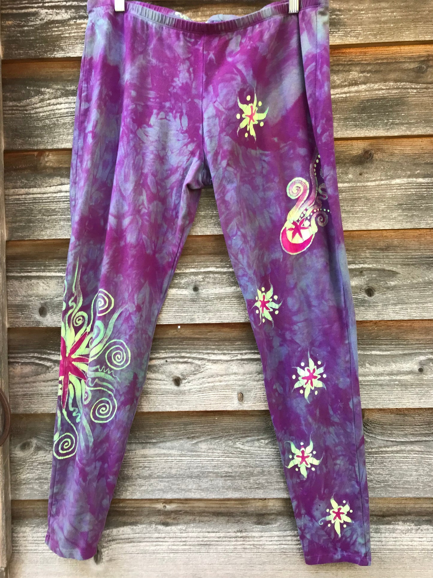 Purple Sunrise Moon and Stars Batik Leggings leggings batikwalla 2X 