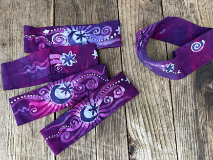 Magenta Moon and Stars Handmade Batik Headband fabric Batikwalla by Victoria 