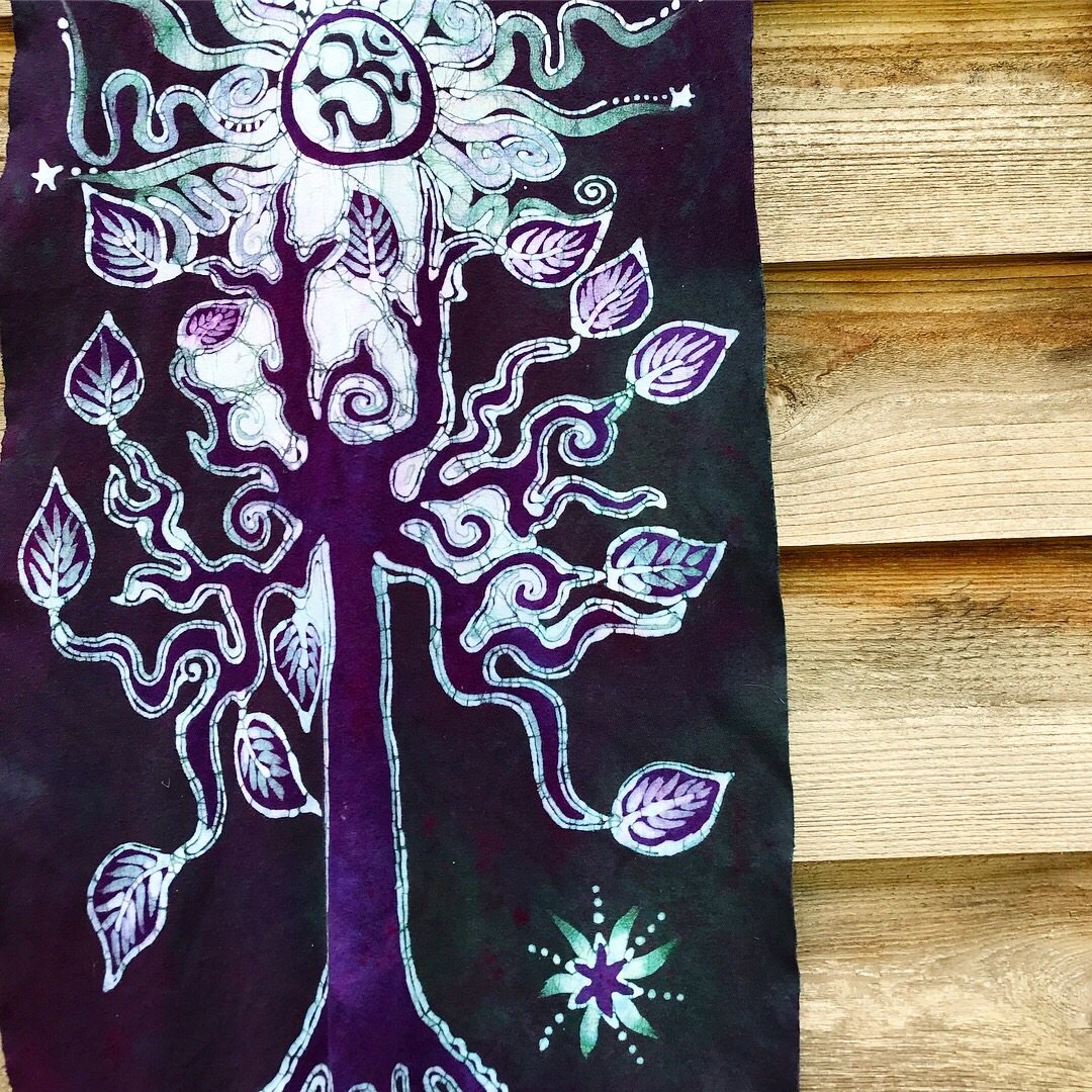 Om Tree Hand Painted Batik Fabric Scarf