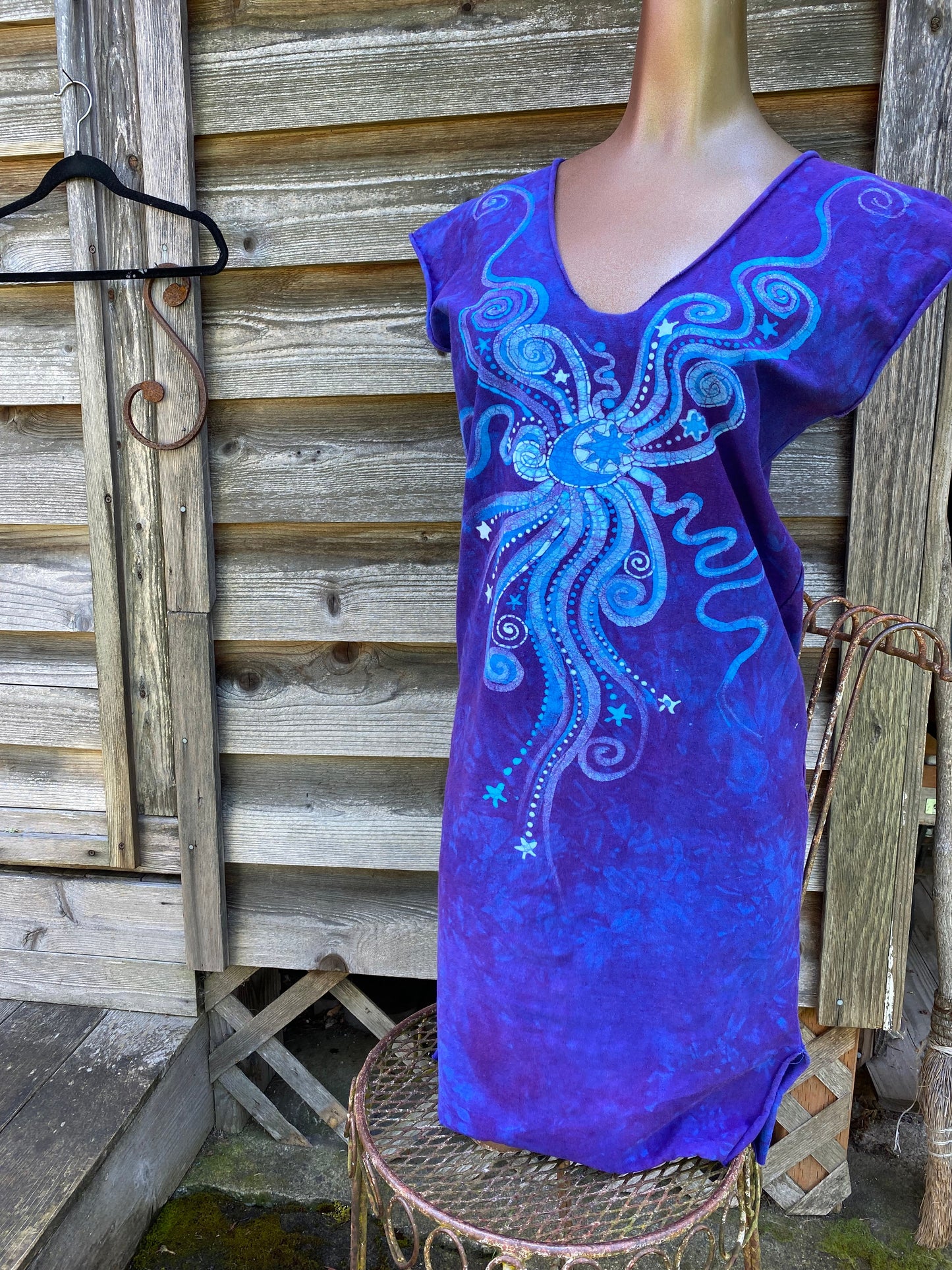 Purple Rays of Swirling Moonbeams Stretchy Hemp Tube Dress Batik Dresses Batikwalla 