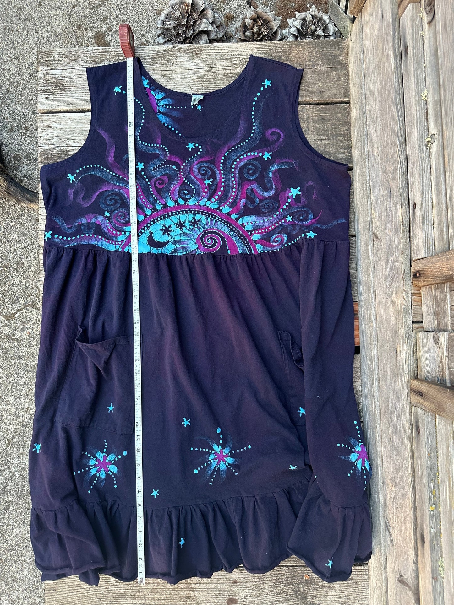 Mystic Moonlight with Turquoise Sunrise - Farmer's Market Pocket Dress - Size 3X Batik Dresses Batikwalla 