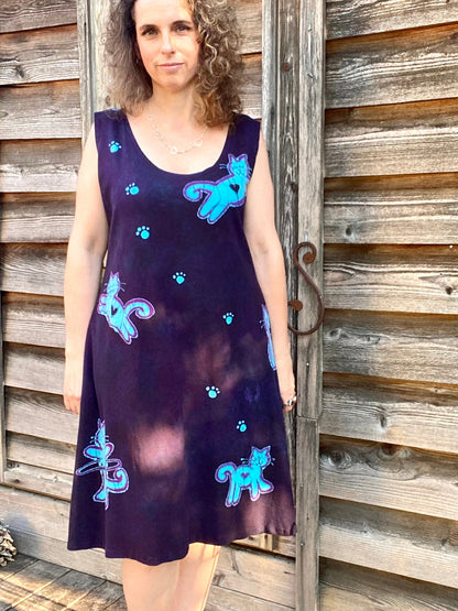 Happy Cat Dress in Organic Cotton Batik Dresses Batikwalla 