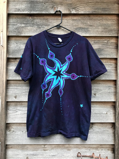 Deep Purple and Turquoise Star Handmade Batik Tshirt - Size XL