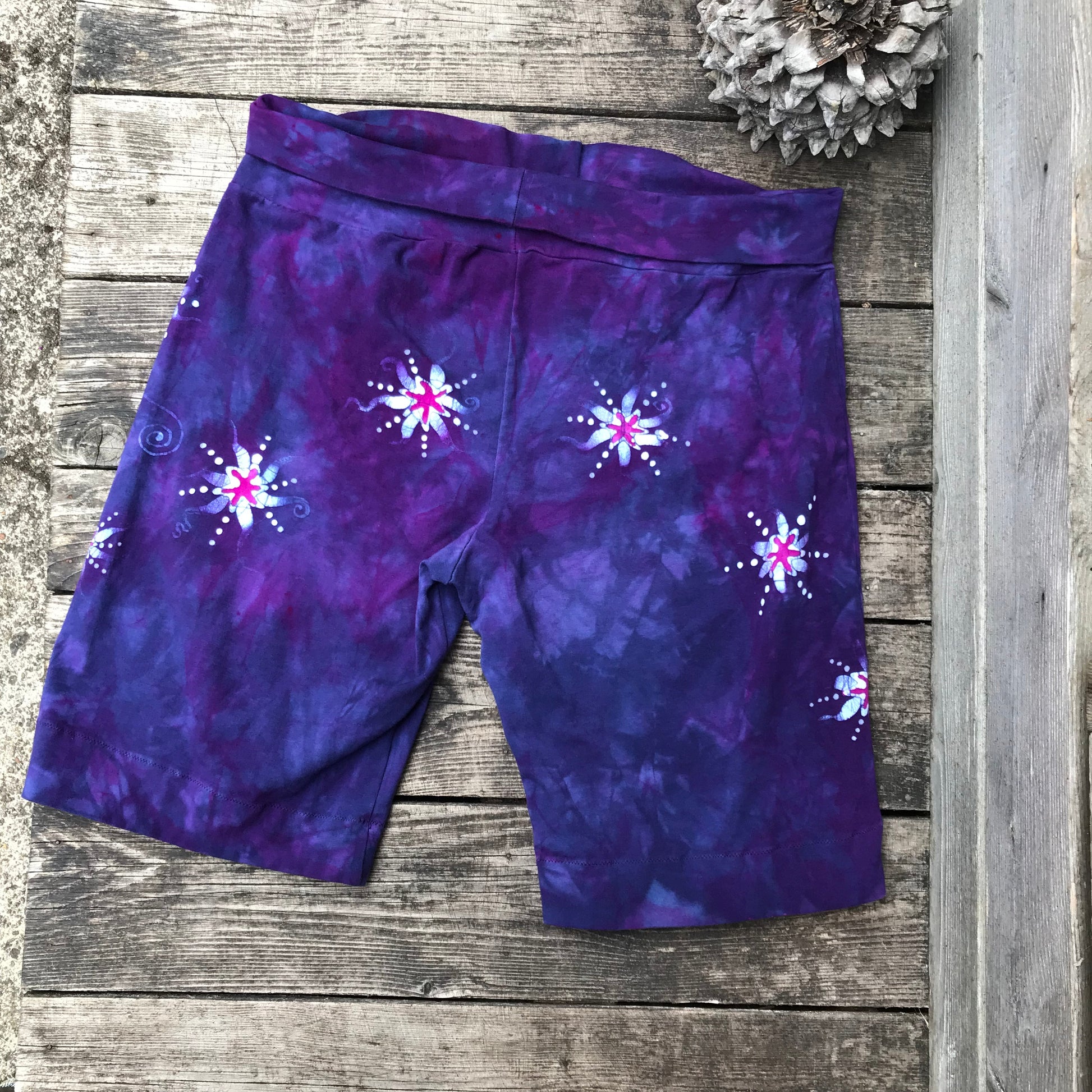 Swirly Moon and Stars Batik Biker Shorts - Purple Magenta Batikwalla by Victoria 