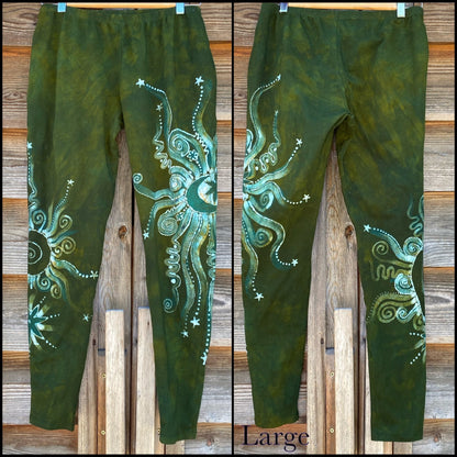 Dancing Green Batik Leggings Old School leggings batikwalla Large 