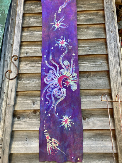 Autumn Moon Rising - Hand Painted Organic Knit Fabric Scarf scarf batikwalla 
