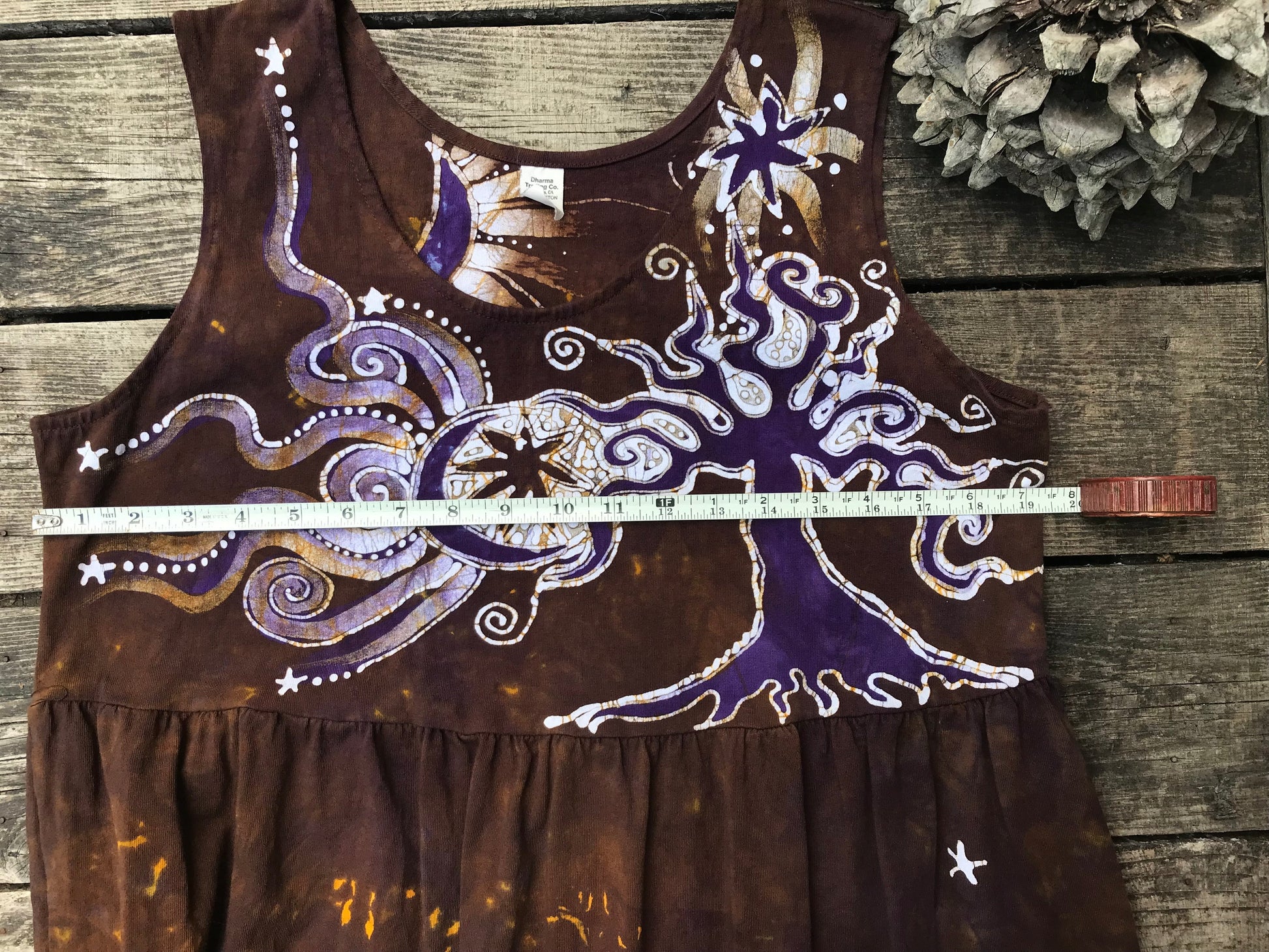 Golden Sun Purple Forest Farmer's Market Pocket Dress - Size Large Batik Dresses Batikwalla 