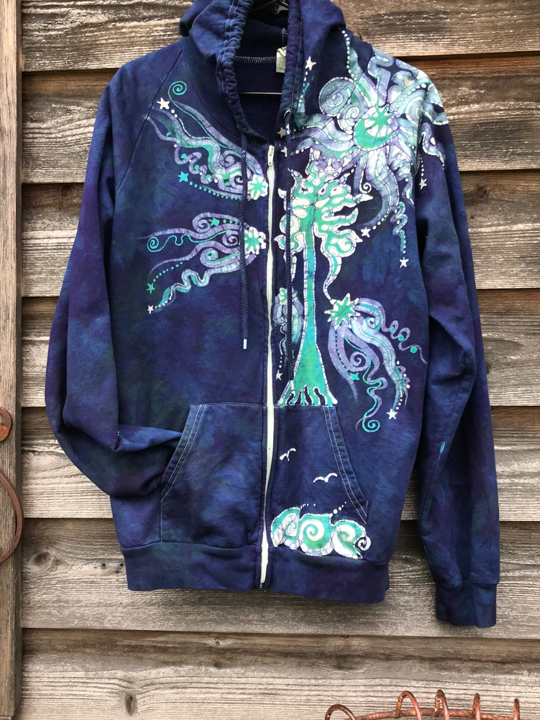 Reserved for Kris, Mystical Mist By The Sea Shore Handmade Batik Hoodie - Size Large hoodie batikwalla 