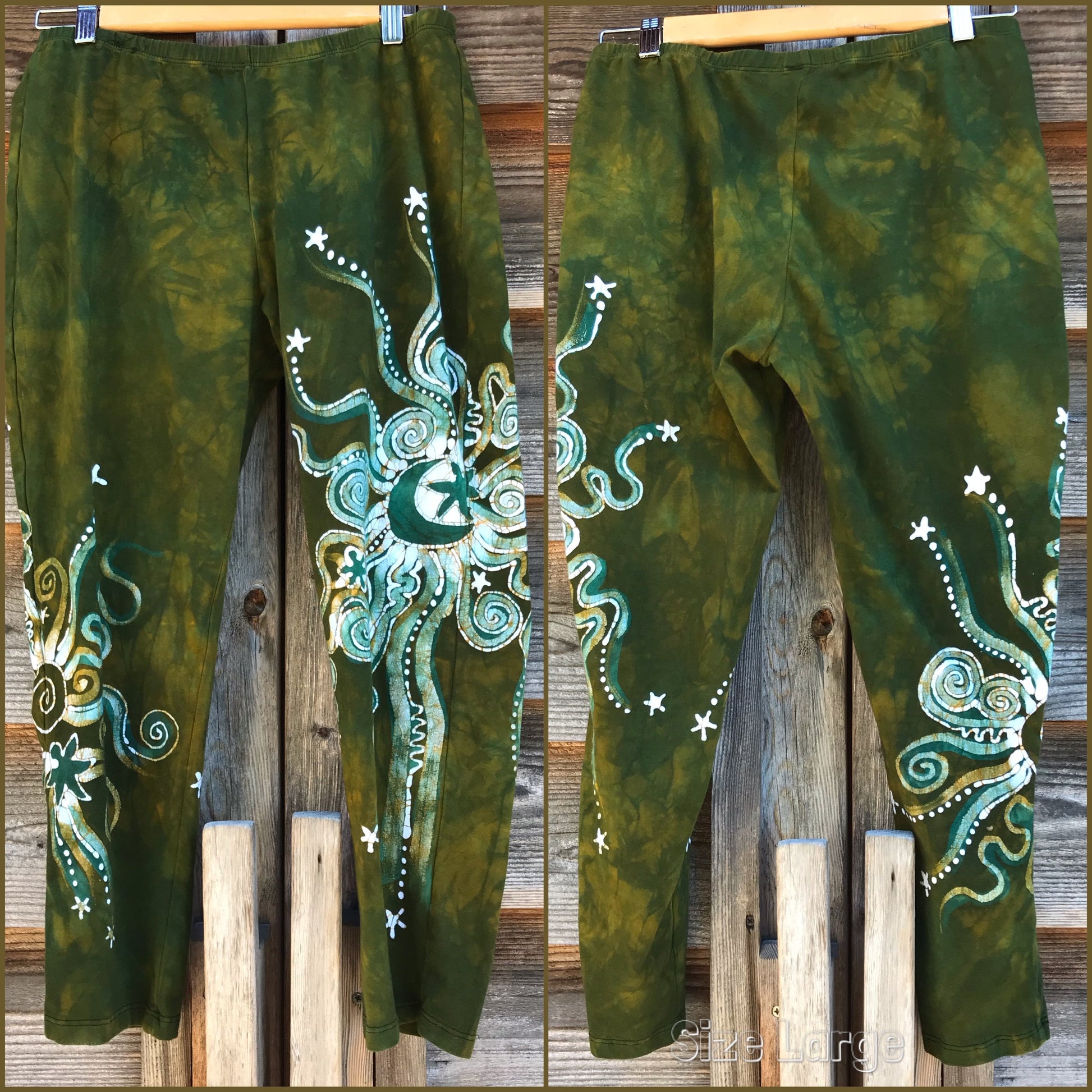Dancing Green Batik CAPRI Leggings leggings batikwalla Large 