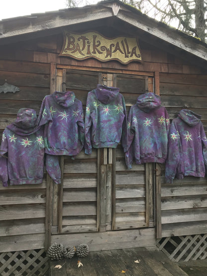 Sunrise Starburst in Purple Rain - Handcrafted Batik Pullover Hoodie hoodie batikwalla 