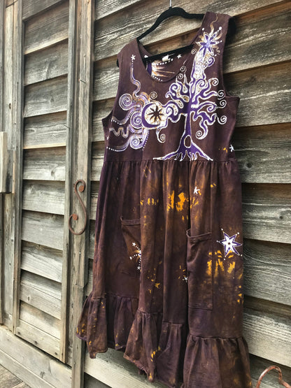 Golden Sun Purple Forest Farmer's Market Pocket Dress - Size 3X Batik Dresses Batikwalla 3X 