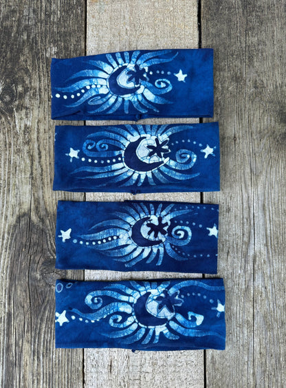 Blue Purple Moon and Stars Handmade Batik Headband fabric Batikwalla by Victoria 