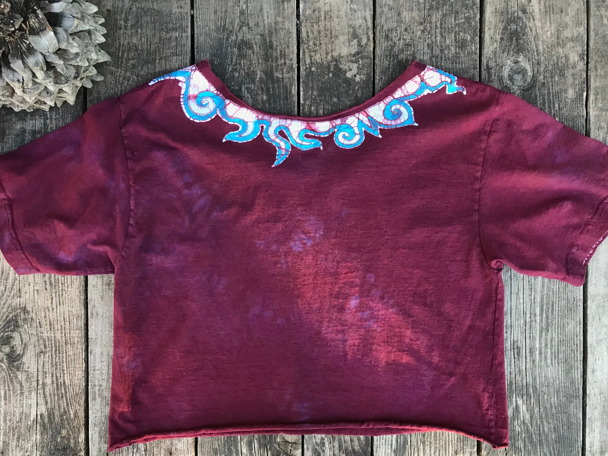 Turquoise and Rust Perpetual Waves of Moonlight Oversize Crop Top Batikwalla by Victoria 