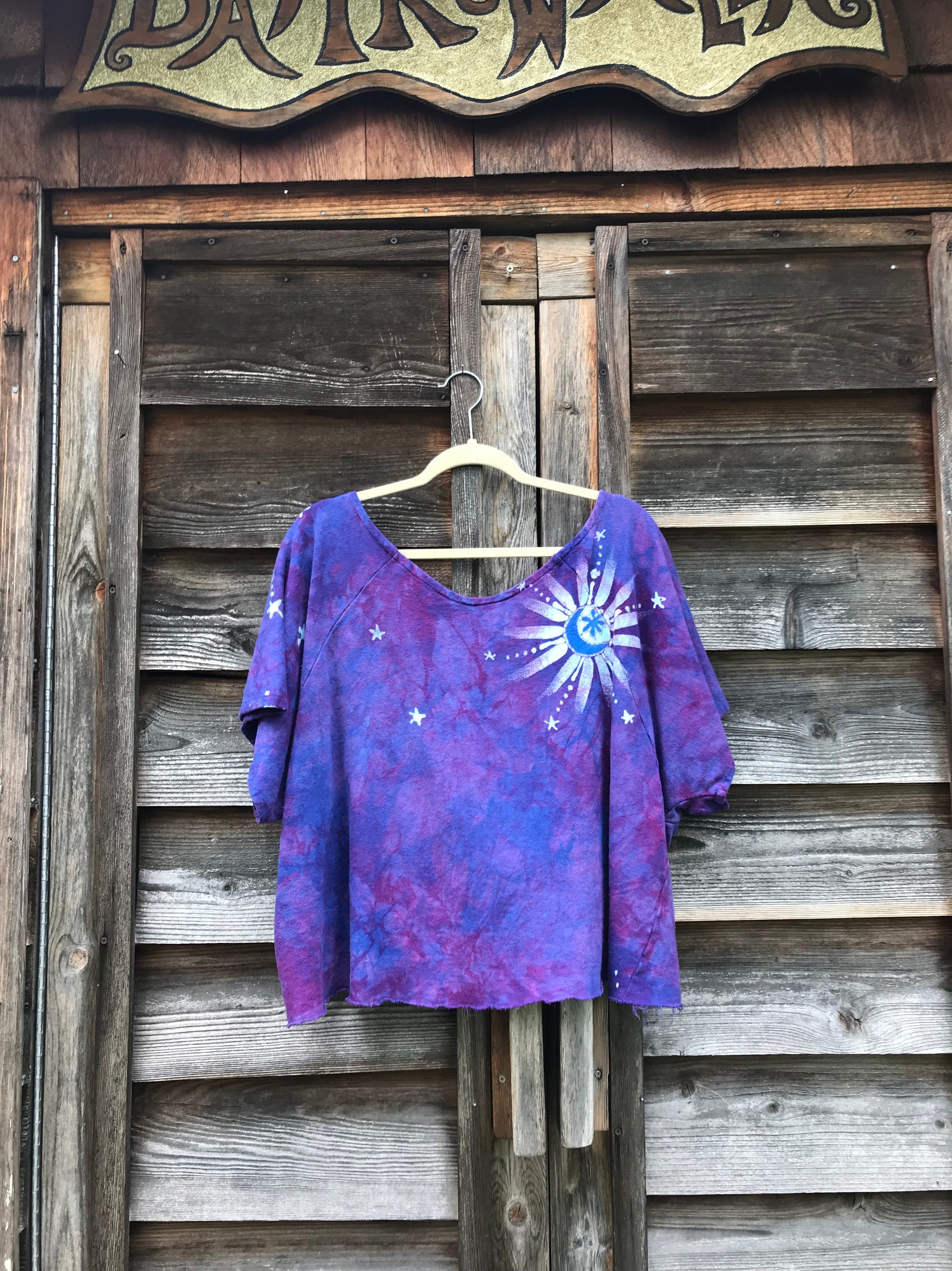 Purple Moonbeams Organic Cotton Terry Handmade Batik Top - M/L (Oversized) Batik Dresses Batikwalla 
