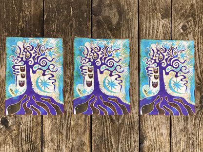 Purple Roots With Owls Batik Fabric Print