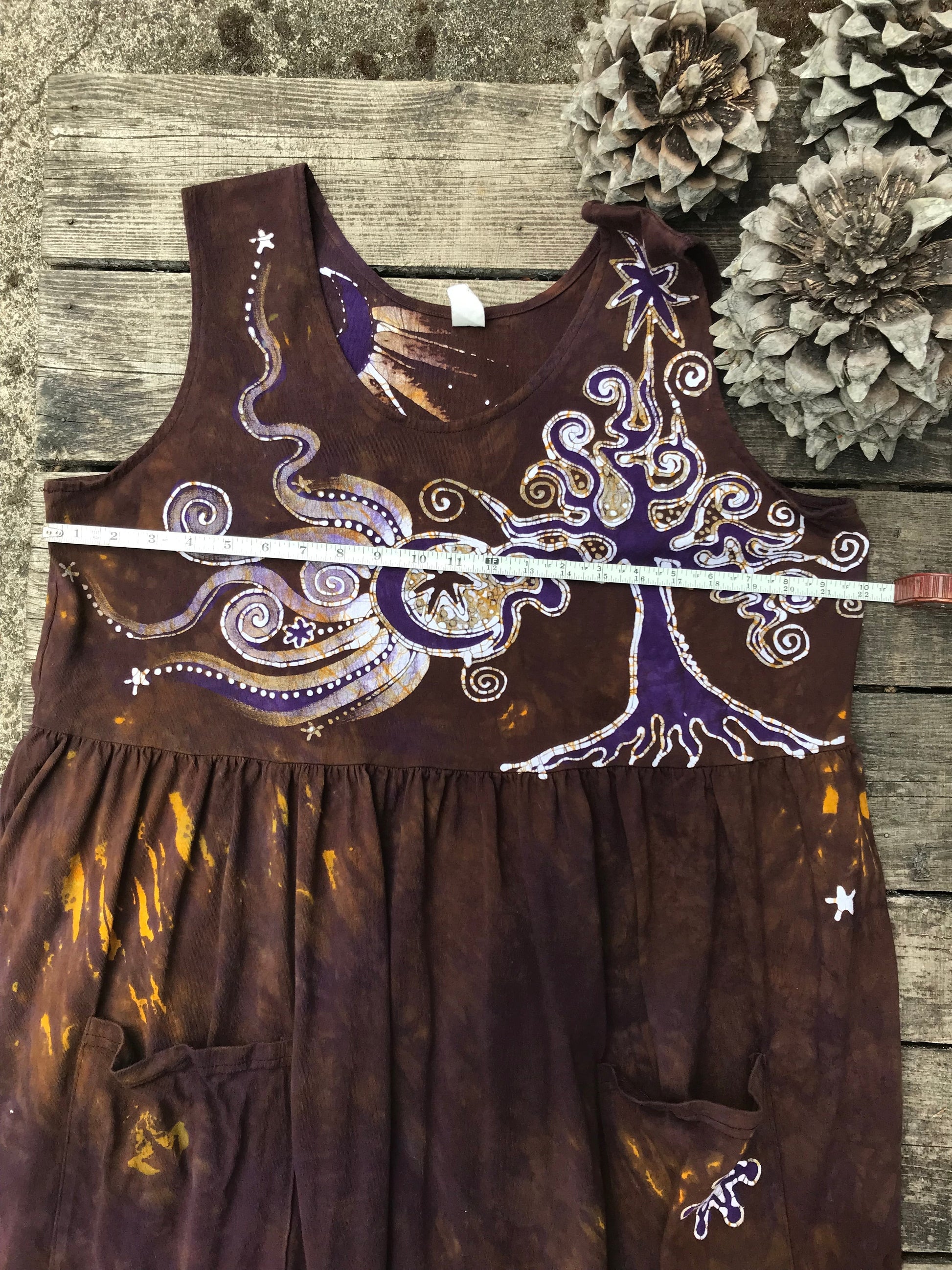 Reserved for Karin - Golden Sun Purple Forest Farmer's Market Pocket Dress - Size 2X Batik Dresses Batikwalla 2X 