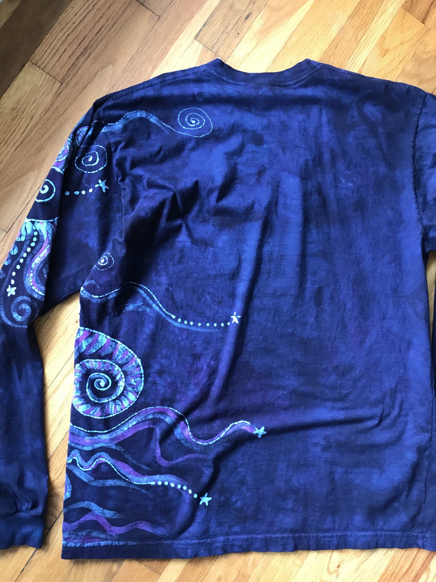 Blue Swirls Long Sleeve Batik Tshirt