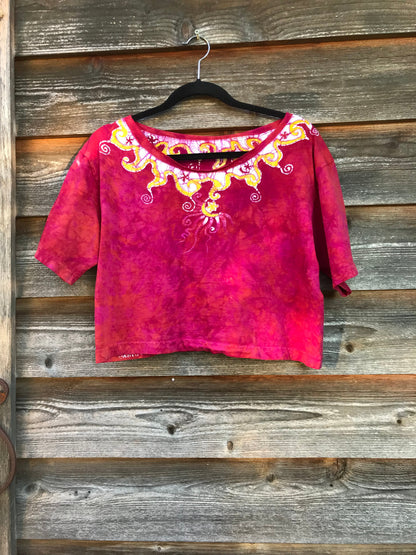 Perpetual Waves of Poppies Oversize Crop Top Batikwalla by Victoria 