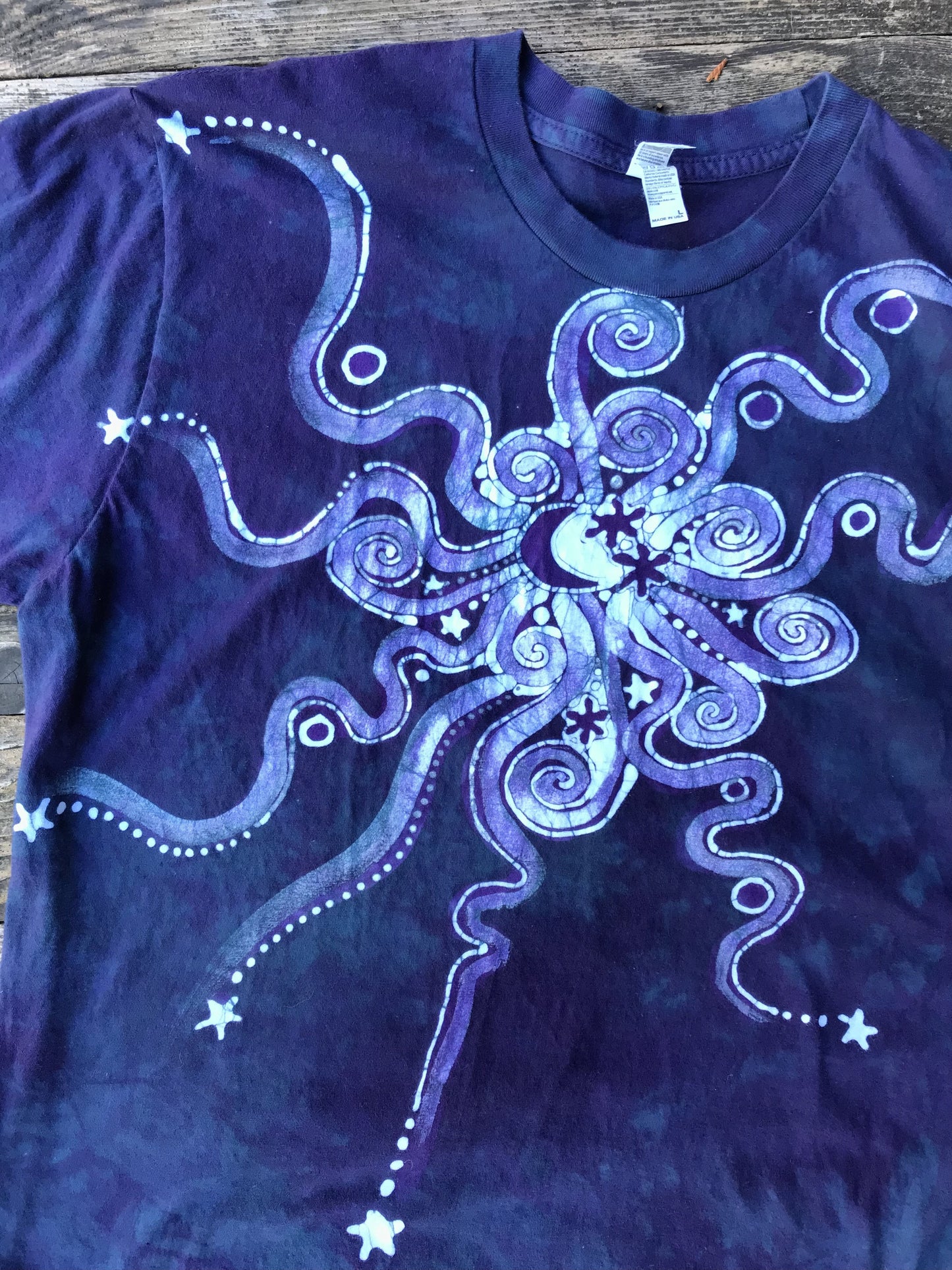 Teal and Purple Octopus Starburst Hand Painted Batik Tshirt tshirt batikwalla 