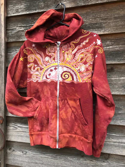 RESERVED HOODIE - Cayenne Orange Sunset Handcrafted Batik Zipper Hoodie - Size XS hoodie batikwalla 