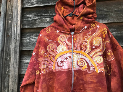 Cayenne Orange Sunset Handcrafted Batik Zipper Hoodie - Size 2X hoodie batikwalla 