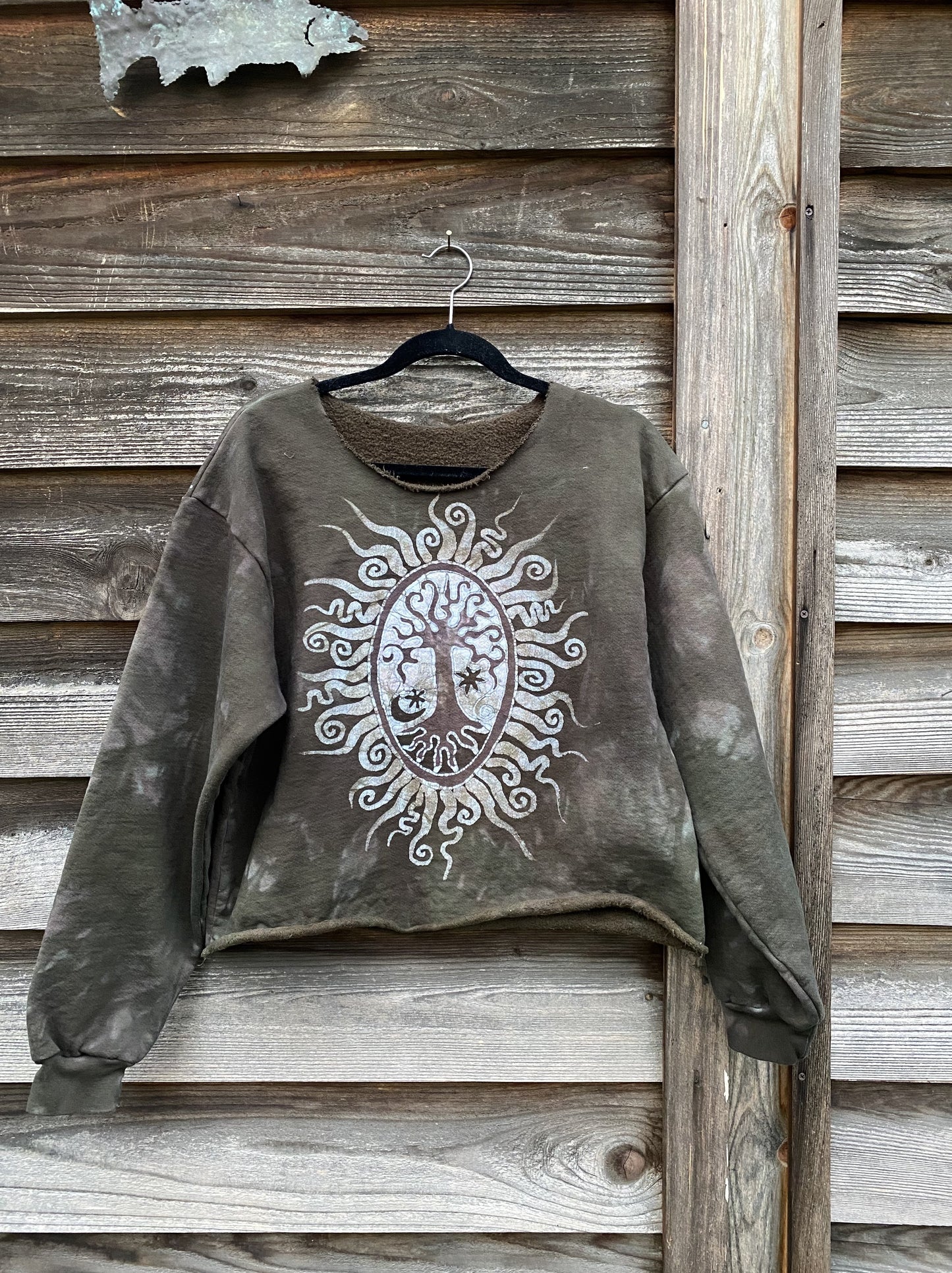 Deep In The Woods Earthy Brown Batik Crop Sweatshirt Tops Batikwalla by Victoria 