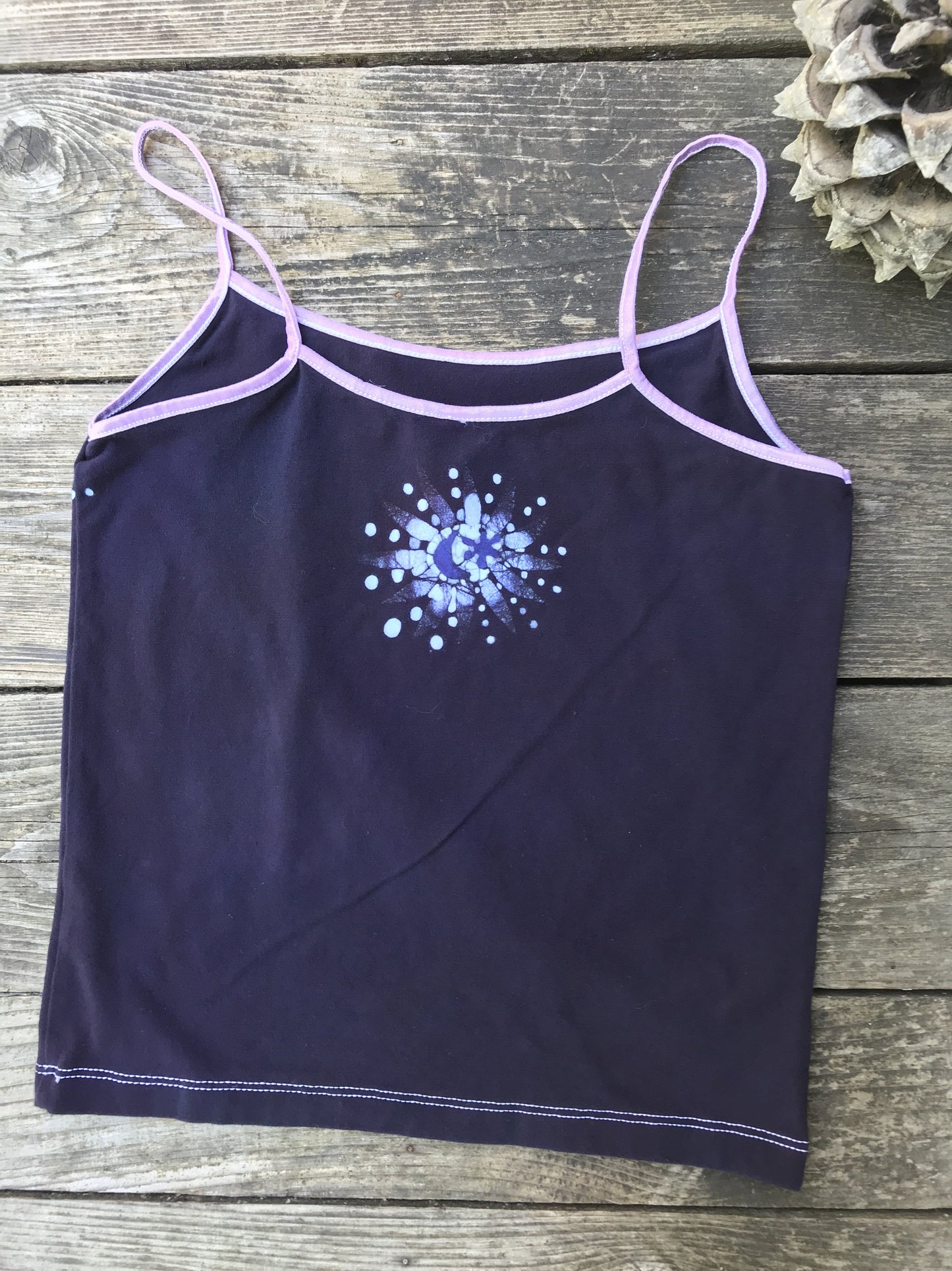 Midnight Moon Across The Sky Green Batik Stretchy Handmade Yoga Camisole - Size M ONLY