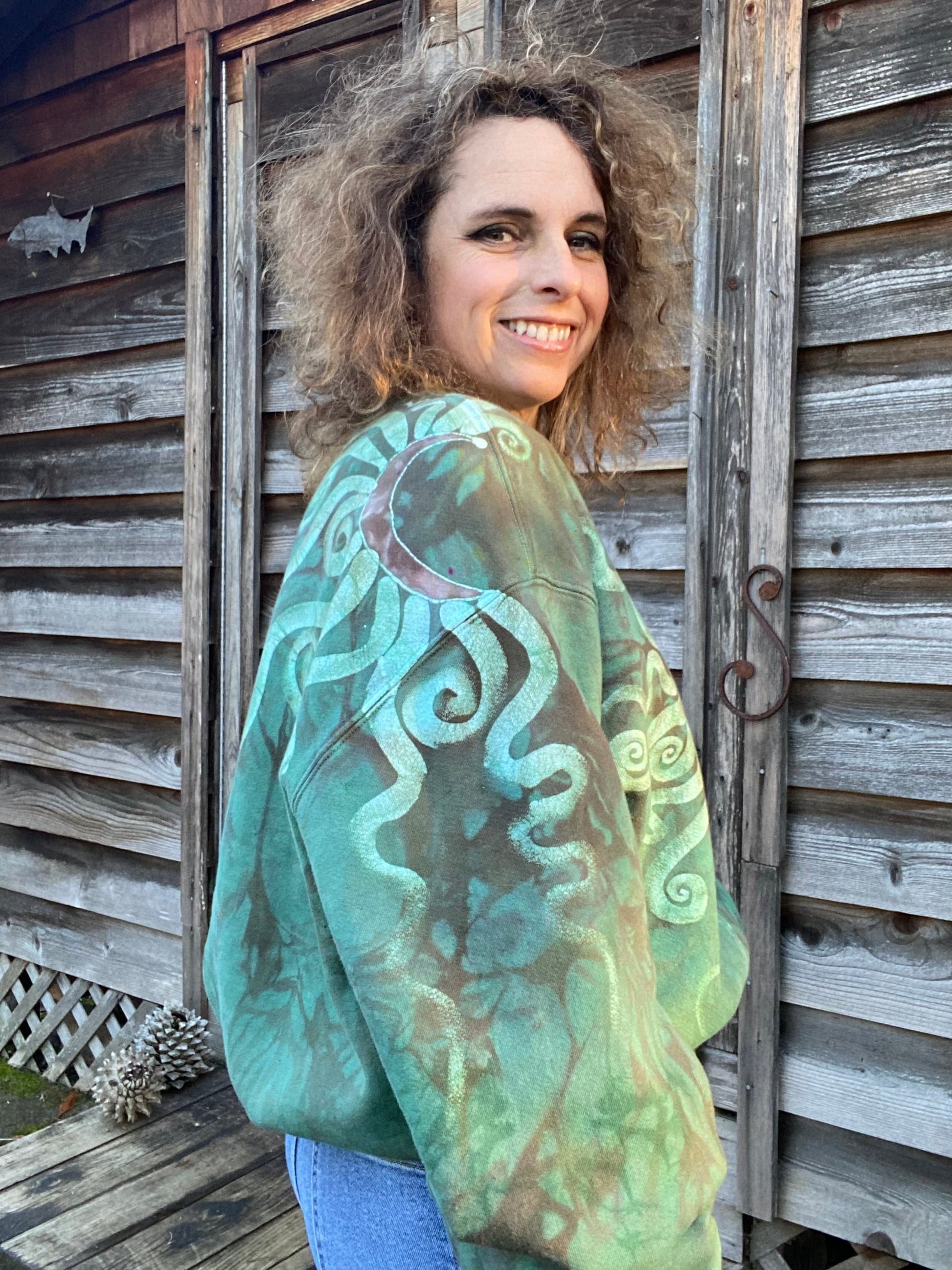 Glowing Moss Green Tree of Life Sweatshirt - Size Small ONLY (runs large) Tops Batikwalla by Victoria 