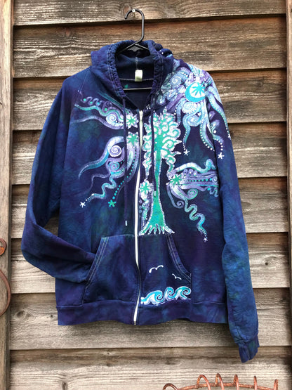 Mystical Mist By The Sea Shore Handmade Batik Zip Hoodie - Size XL hoodie batikwalla 