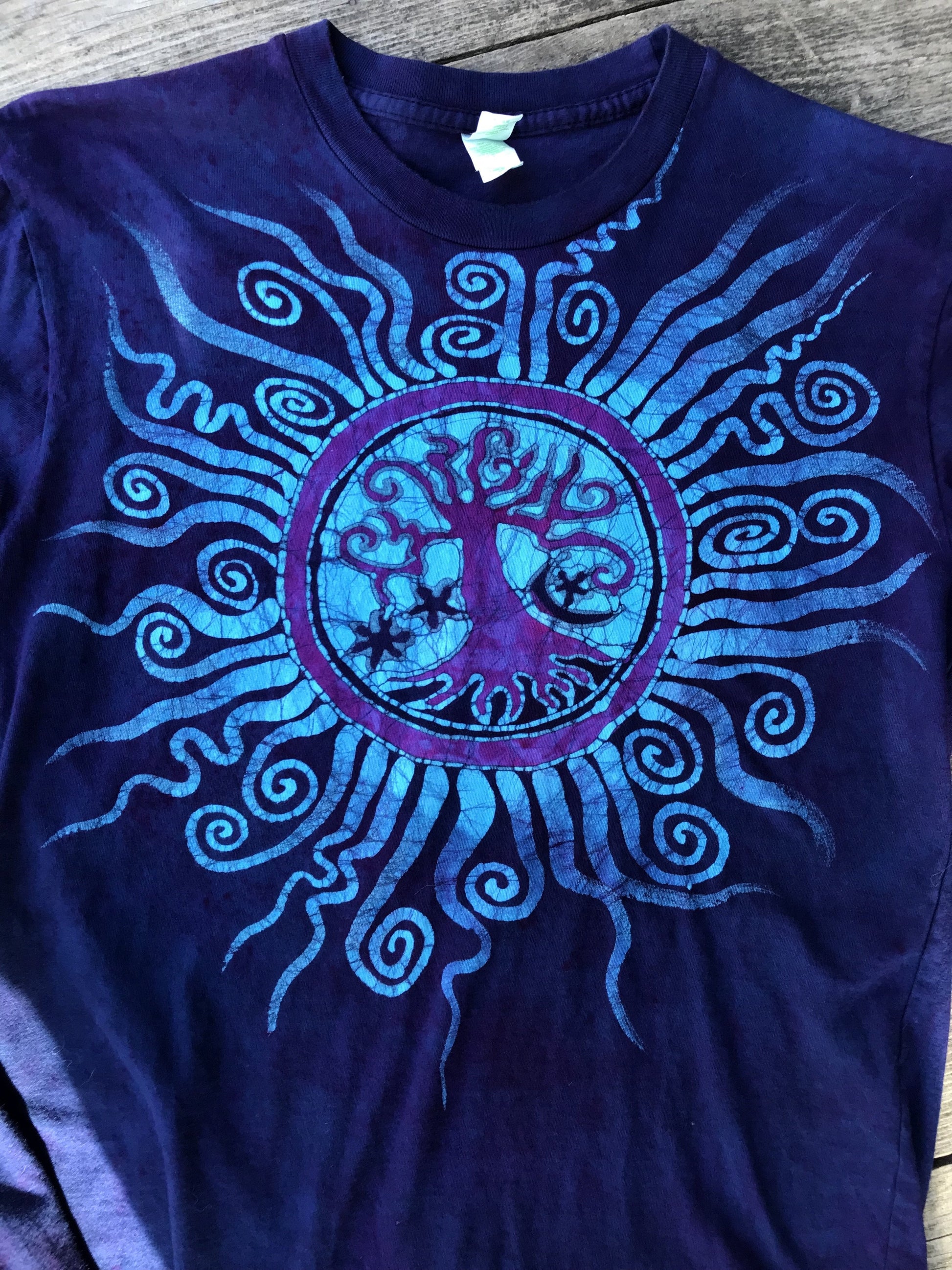 Moonlight Mandala Tree of Life Long Sleeve Organic Cotton Tshirt - Size Medium tshirt batikwalla 