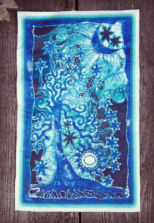 Teal and Purple Tree and Stars Batik Print Patch - Batikwalla 
 - 1