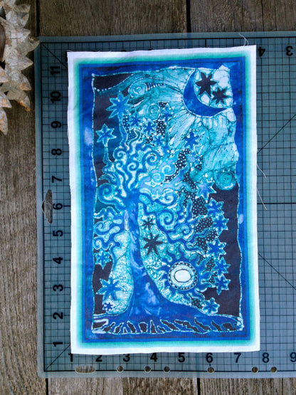 Teal and Purple Tree and Stars Batik Print Patch - Batikwalla 
 - 2