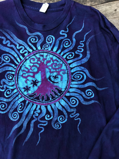 Moonlight Mandala Tree of Life Long Sleeve Organic Cotton Tshirt - Size 2X tshirt batikwalla 